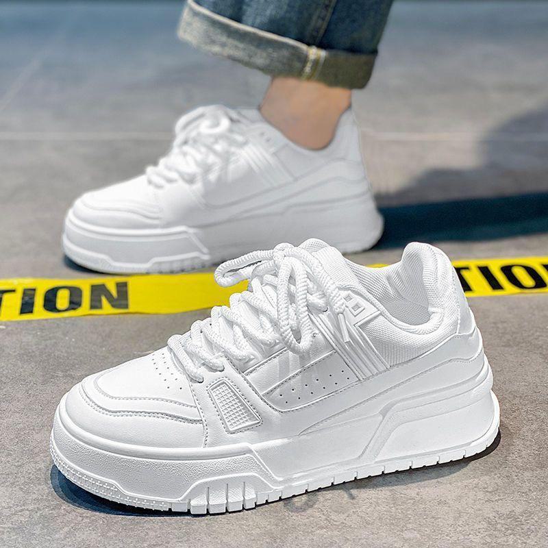 White Men's Breathable Autumn Sneakers - Niche Design, Versatile, Thick-Soled Casual Sports Shoes.