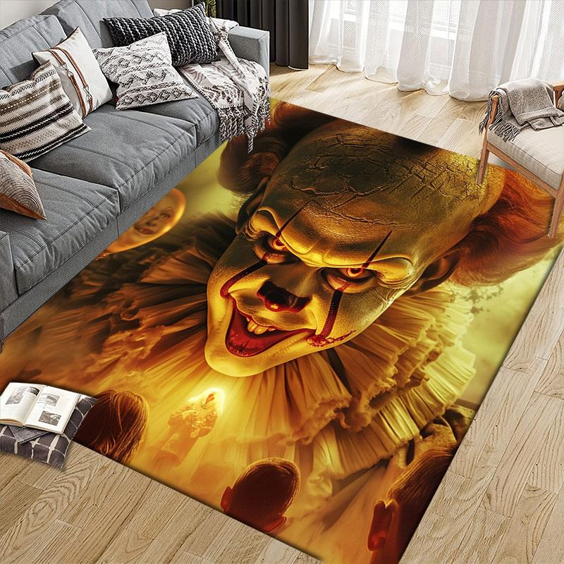 Pennywise Flannel Printed Carpet, Home Sofa Decoration for Living Room & Bedroom, Non‑Slip Play Flannel Floor Mat for Game Room