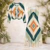 Women Plus Size Abstract Printed Beige Green Brown Two Piece Dress Set Round Neck Long Sleeve Cardigan Sleeveless Midi Dress