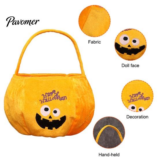 Cute Holiday Gift Bags Halloween Pumpkin Candy Bag, Cartoon Velvet Plush Treat Tote for Toddler Pouch Kids, Reusable Trick or Handbag, Party