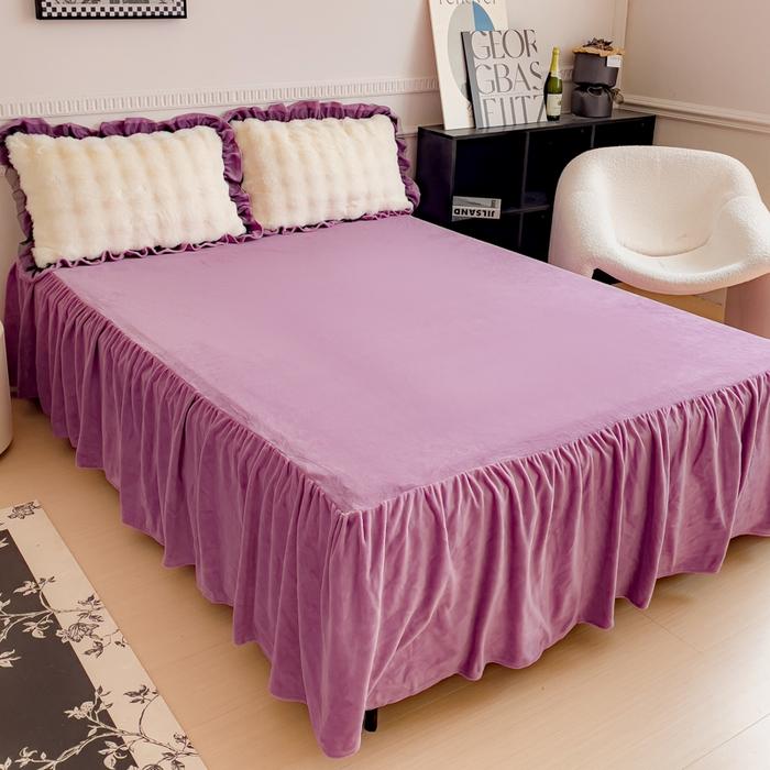 new solid color double-sided milk fleece bed skirt single piece no pillowcase winter flower household bed skirt