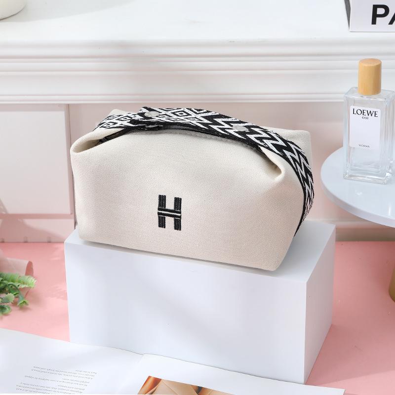H House Canvas Travel Toiletry & Makeup Bag: Portable Women's Lunch Box & Cosmetics Storage Handbag