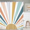 Bohemian Abstract Minimalist Shower Curtain Sunset Medieval Sun Modern Rustic Geometric Brown Orange Bathroom Decor