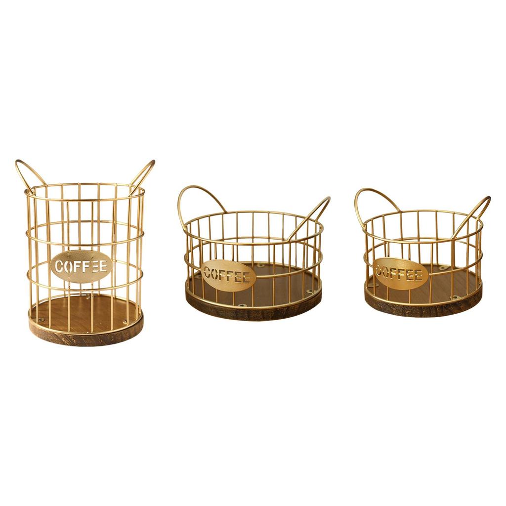 Coffee Pod Holder Coffee Pod Storage Basket Multifunctional Accessory , Golden for Coffee Lover Rustic Pod Container Wood Base