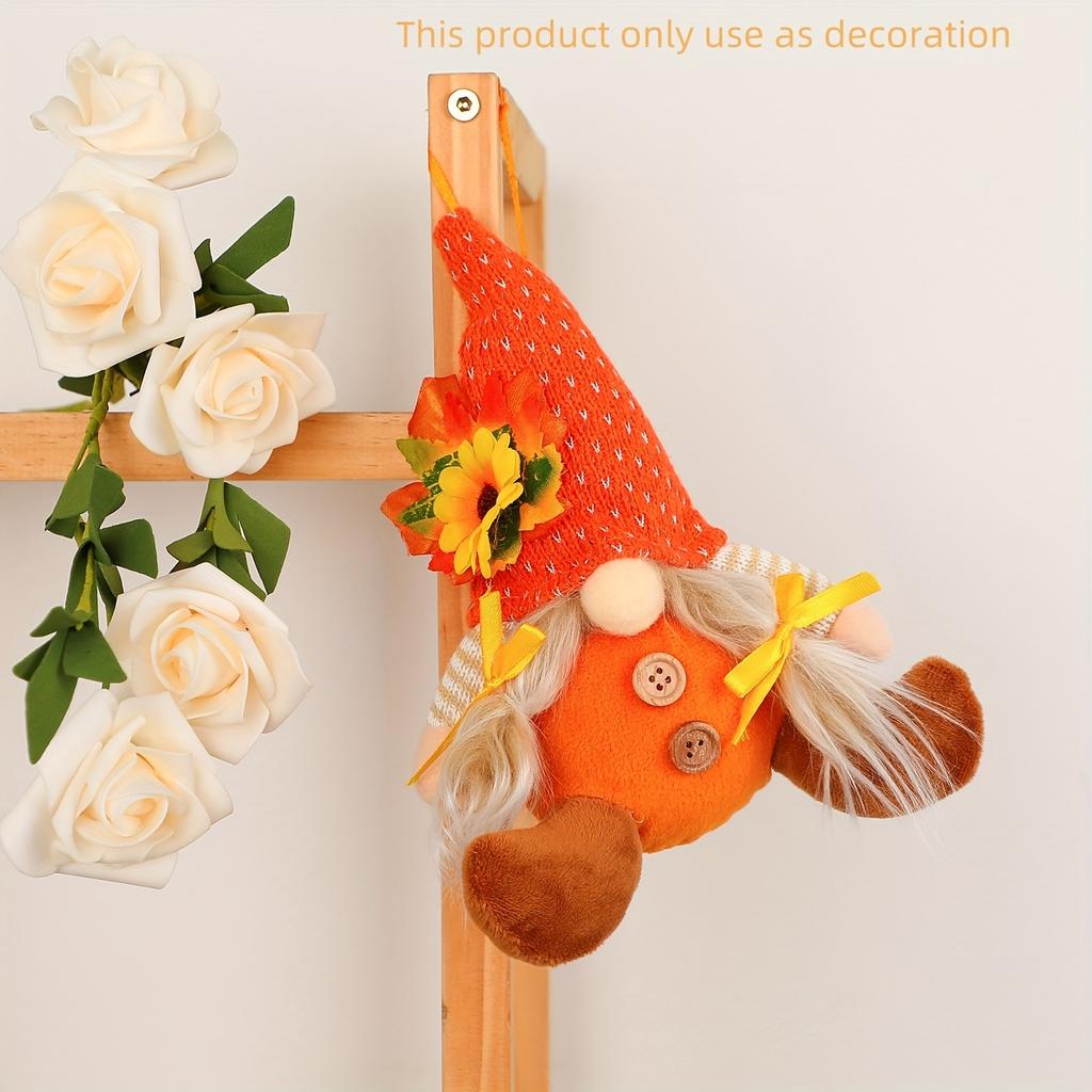 1pc Autumn Harvest Scarecrow Forest Man Hanging Ornament, Maple Leaves & Straw Hat, No-Face Elderly for Man for Home, Kitchen