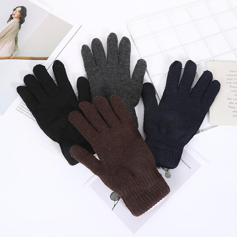 Winter warm knitted gloves outdoor cycling cold-proof couple wool plush finger non-slip gloves