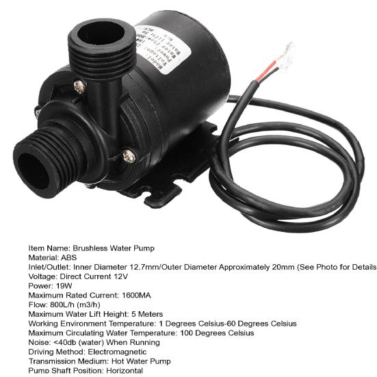 Direct Current 12V Water Pump Brushless Magnetic Drive Submersible Water Pump 800L/H 5M Ultra Quiet Water Pump for Fish Tank Aquarium Fountain Pool