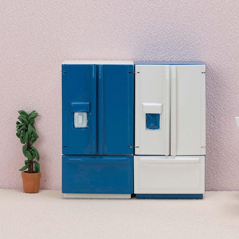 2.87x2.1x5.4in Mini Double Door Refrigerator Decor Girls Decorative Ornaments Toy Portable Exquisite Appearance Supplies