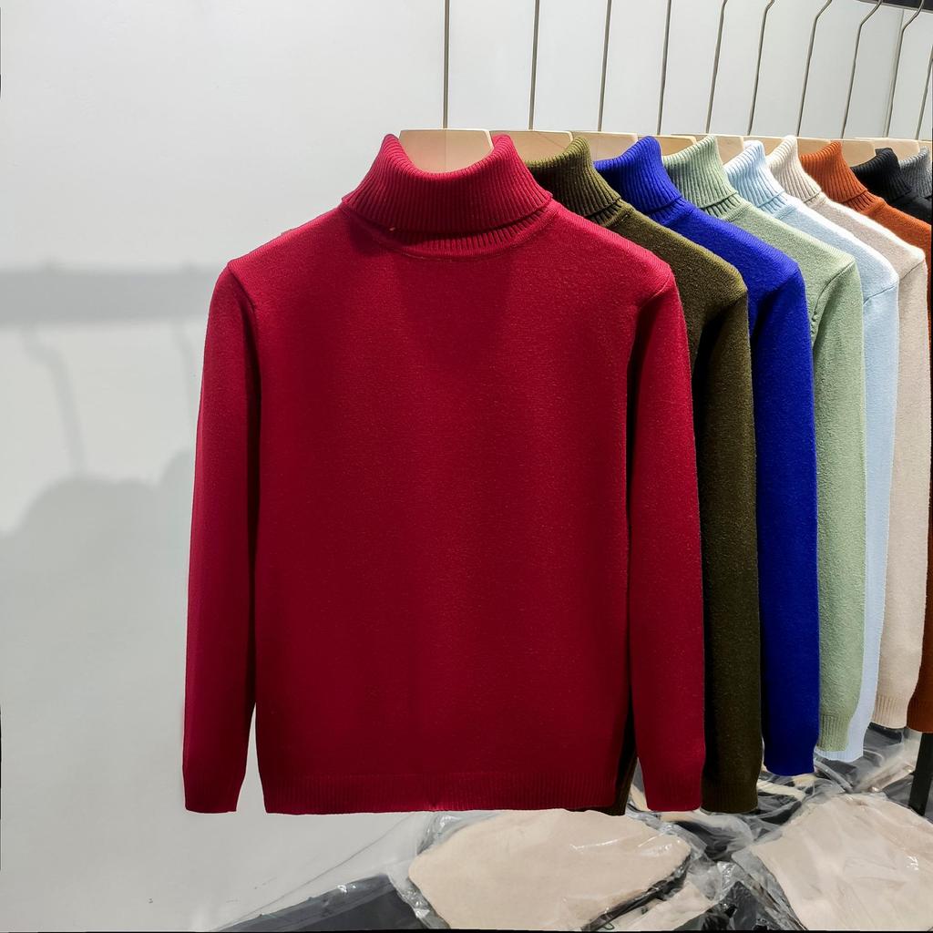 Men's Trendy High Neck Solid Color Winter Sweater - Casual Japanese Style Pullover Knitwear
