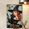 Witch Cat Mom Playful 2D Tin Poster  Flat Plate Decorative Sign  Whimsical Decor for Outdoor Spaces Garden Nooks  Patios
