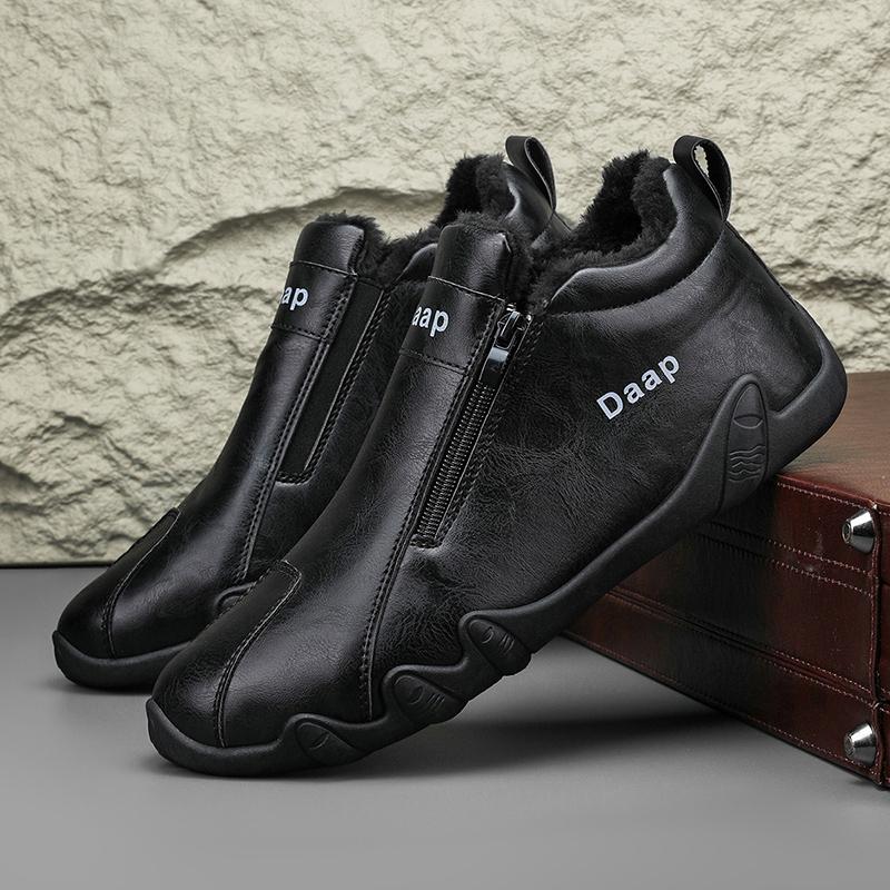 

Luxury Men Leather Shoes Designer Slip on With Fur Loafers Casual Ankle Boots Comfort Walking Sneakers Driving Shoes Moccasins 39 чёрный