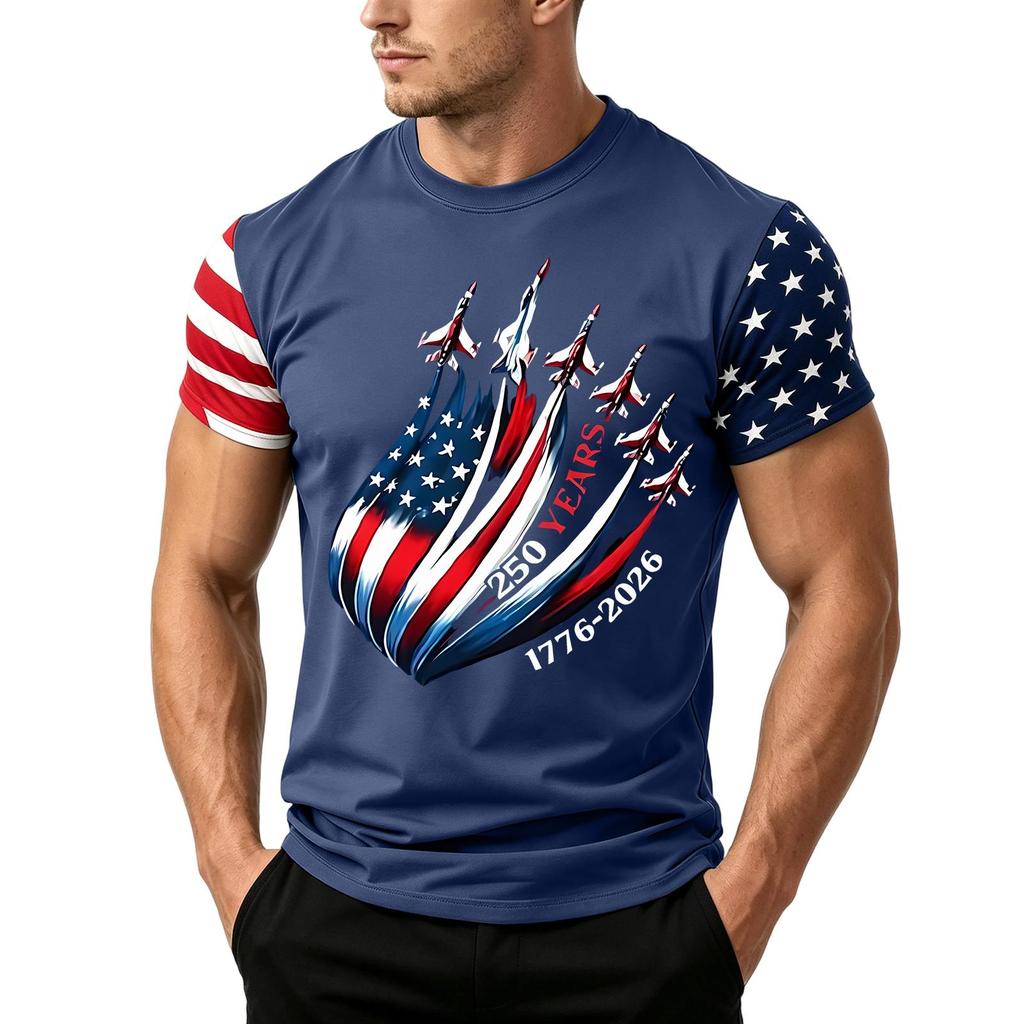 Men's Independence Day Flag Print Short Sleeve T-Shirt, Loose Casual Daily Summer Tops