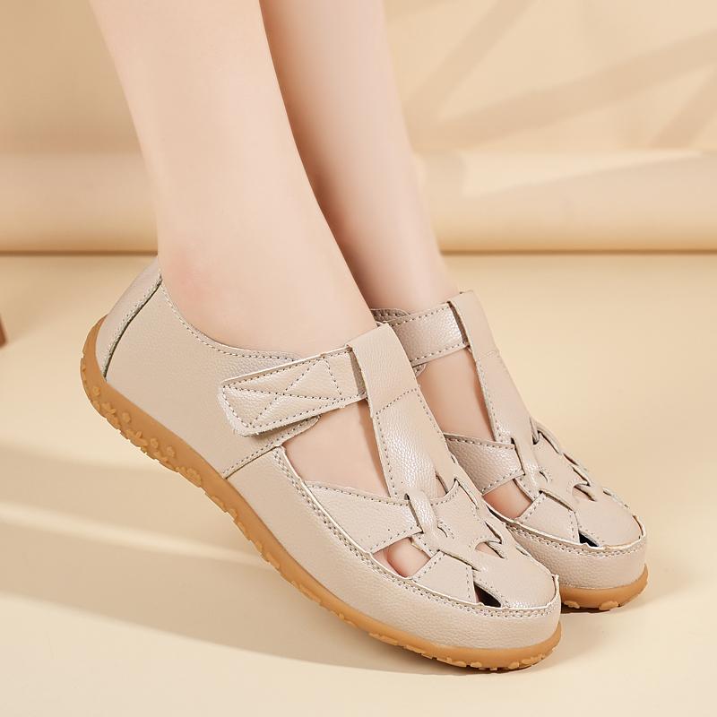 Women's Leather Sandals Summer Essentials Mary Jane Beach Flat Shoes Casual Soft Roman Sandals for Girl Plus Size