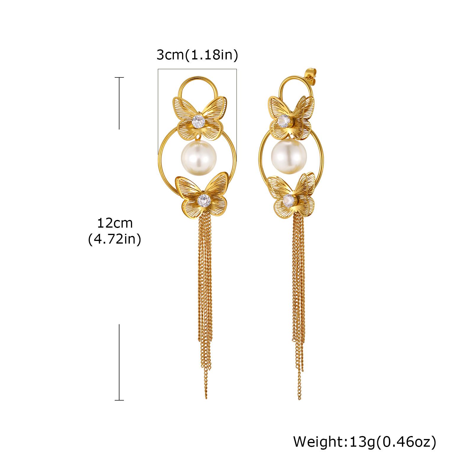 Exaggerated Vintage Gold Color Butterfly Tassel Earrings, 18K Gold Plated Stainless Steel Dangle Drop Earrings Women s Jewelry