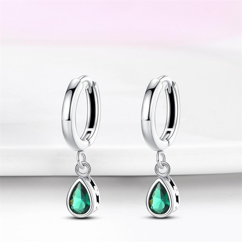 Generation S9 Sterling Silver Earrings, Simple Niche High-End Green Water Drop Earrings