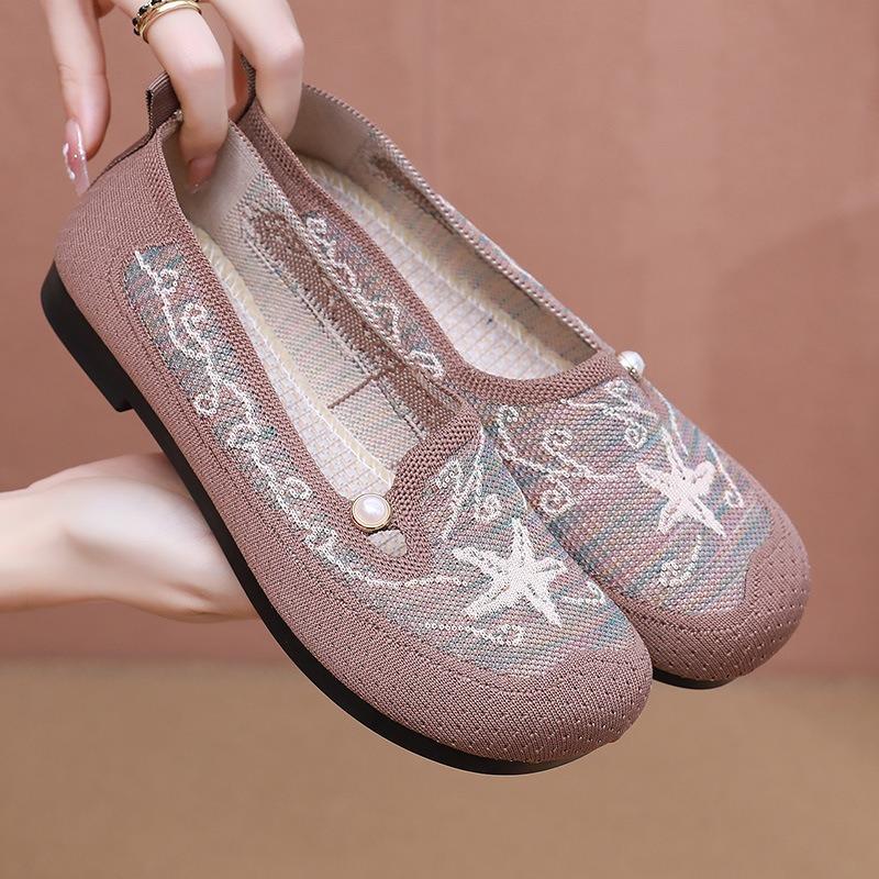 Shoes Women's Cloth Shoes Medium and Comfortable Single Shoes Breathable Mother Shoes One Pedal Soft-soled Women's Shoes