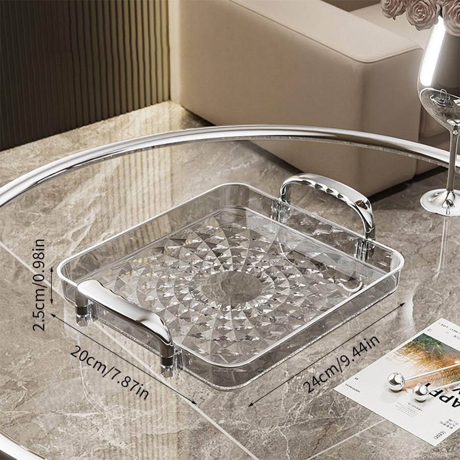 Clear Plastic Storage Tray Large Capacity Dessert Fruit Tray Plate Double Handle Jewelry Decorative Tray Home Kitchen Organizer