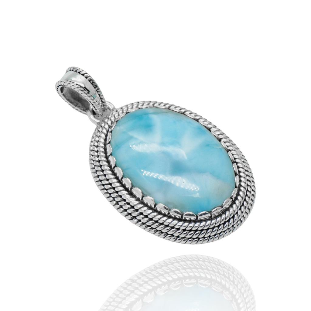 Natural Larimar Gemstone Pendant: 925 Sterling Silver Jewelry