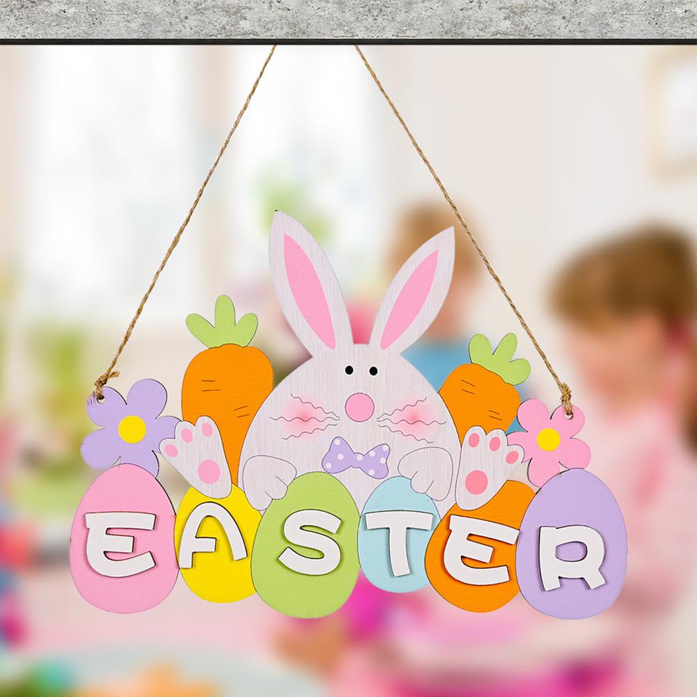 Colorful Wooden Easter Pendant Easter Carrot Element Letter Card Decoration For Indoor Outdoor Parties Exquisite Gifts