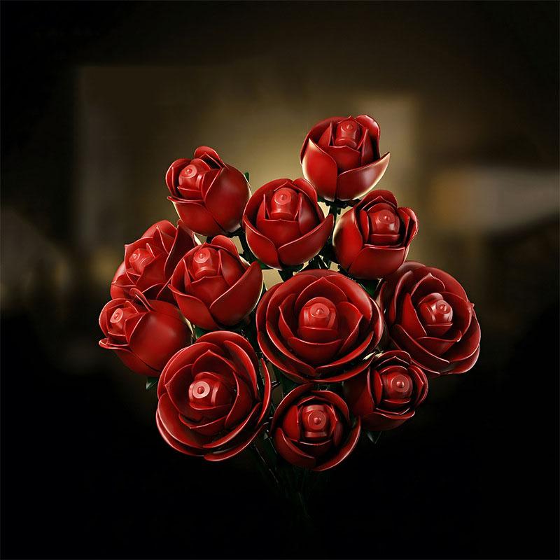 2026 Rose Building Blocks Set DIY Roses Brick Valentine's Day Gift Simulation Bouquet Puzzle Assembly Adult Toys Home Decoration