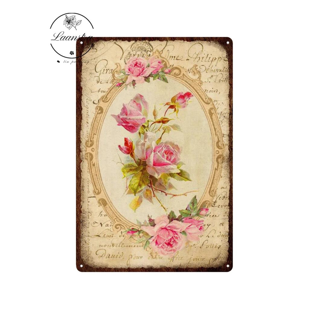 Vintage Flowers Rose Picture Metal Plaque Tin Signs Plate Wall Decor Art Iron Posters Man Cave Bar Club Garden Decoration Poster
