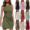 Sleeveless Round Neck Pleated Bow Belt Irregular Hem Comfortable Dress High Recognition Elegant with Flattering Fit Minimalist Design Chic Dress