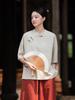 Women’s Retro Chinese Style Short Sleeve Stand Collar Shirt with Frog Button, Loose Ramie Sand-Washed T-shirt – 2024 Spring/Summer Collection