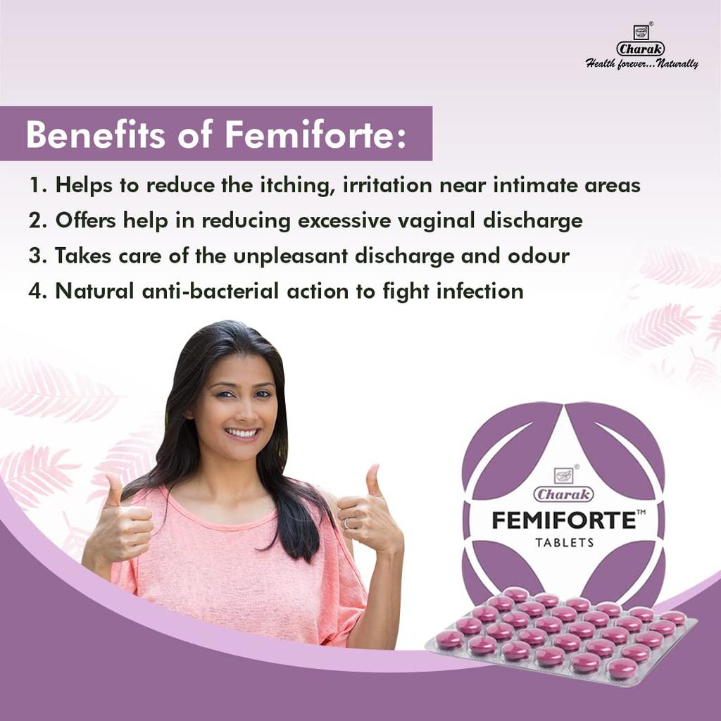 Charak Pharma Femiforte Kräutertablette zur Linderung von Weißfluss, 30 Tabletten X Packung à 2, Natürliche Pflege