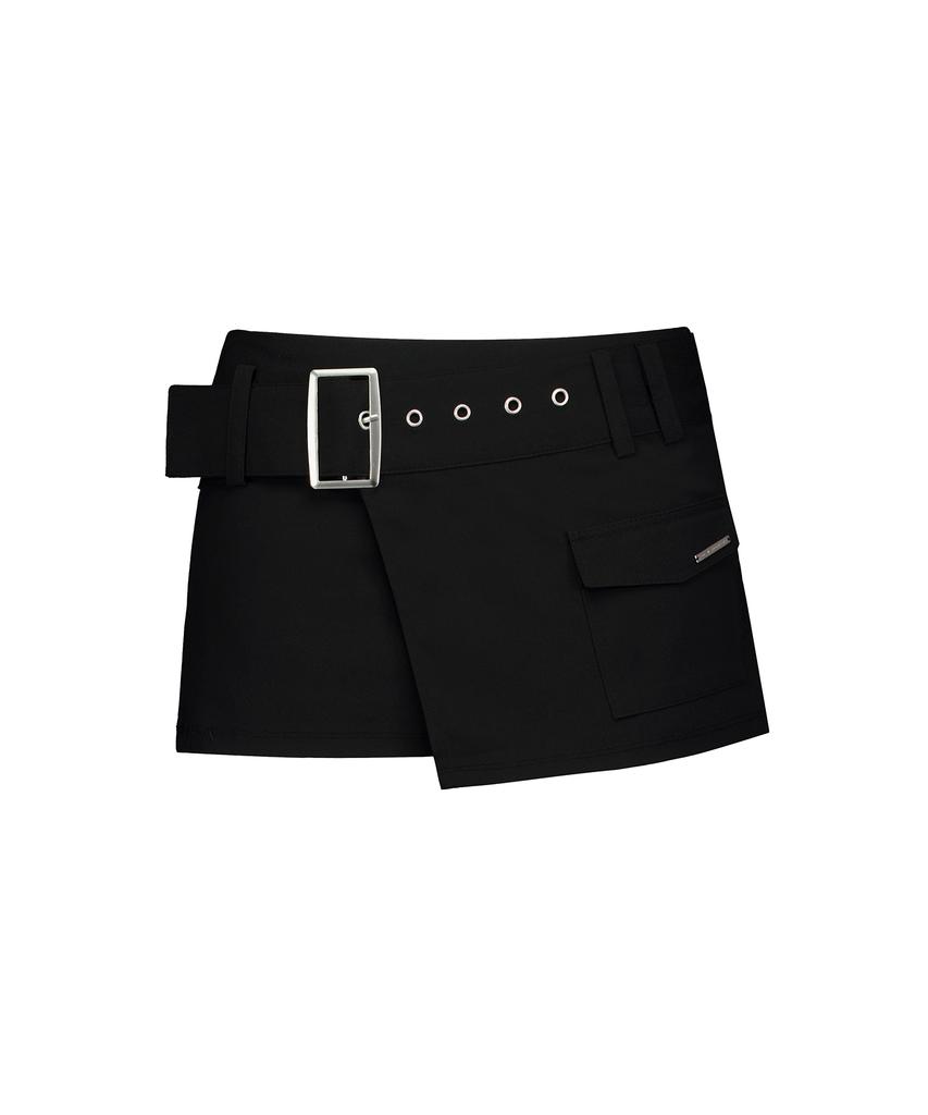 ROCKCAKE Wide Belt Wrap Skirt - Black