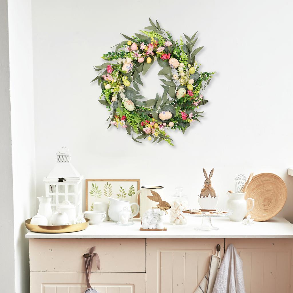 Easter Colorful Egg Wreath Artificial Flowers Eucalyptus Garland for Wall Decoration