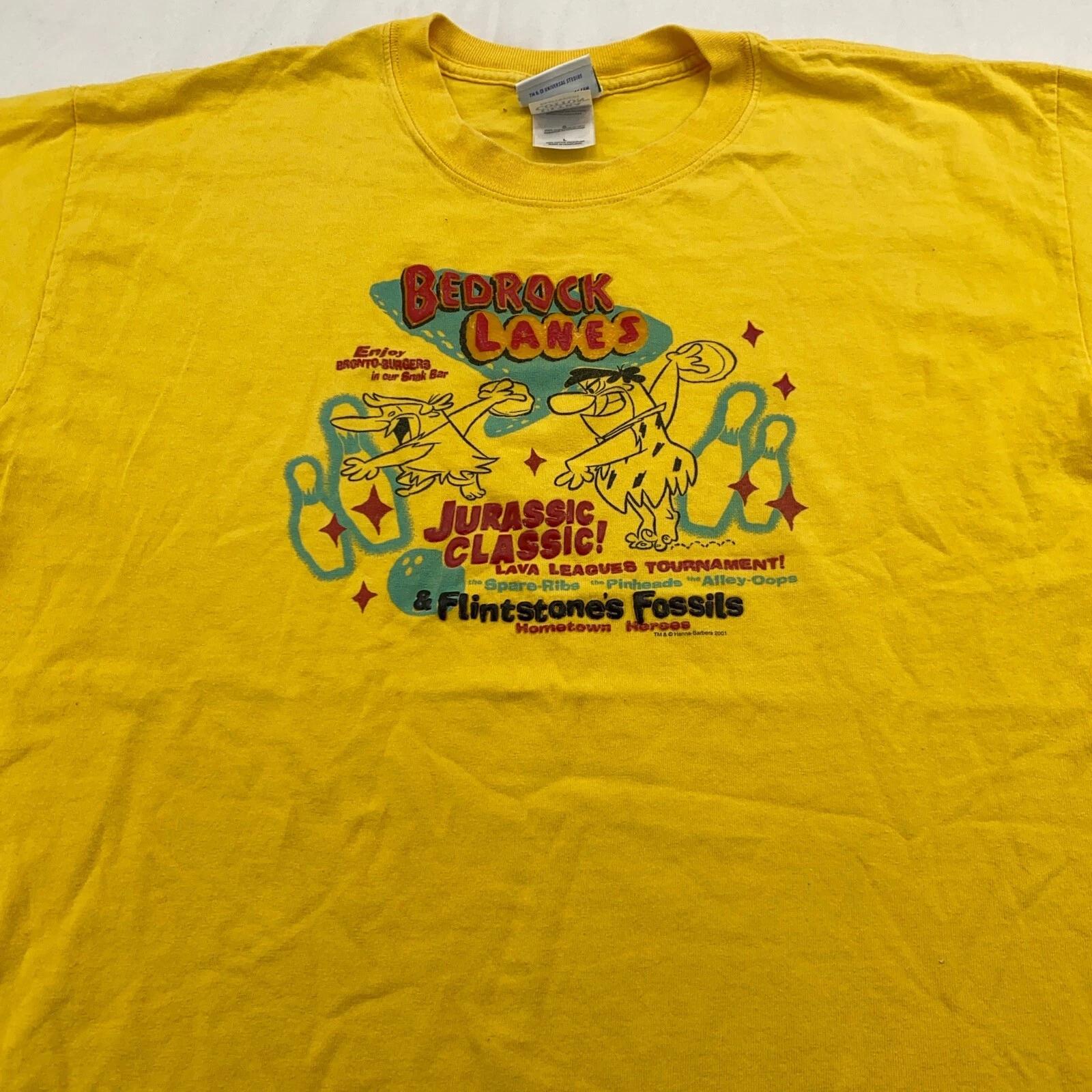 vintage 2001 THE FLINTSTONES BEDROCK LANES BOWLING T-Shirt LARGE cartoon 90s S