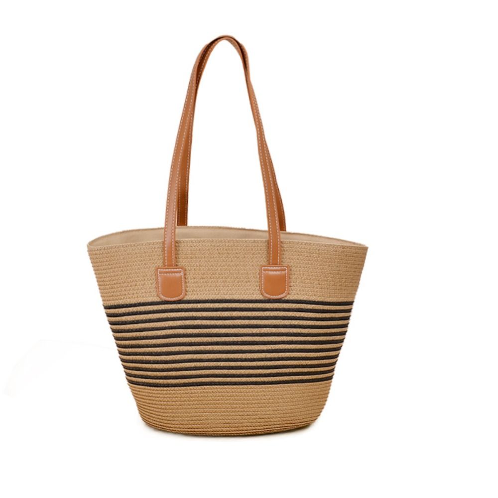 Fashion Straw Woven Tote Bag Square Stripe Woven Shoulder Bag Underarm Bag Large Capacity Vacation Beach Bag Women's Handbags