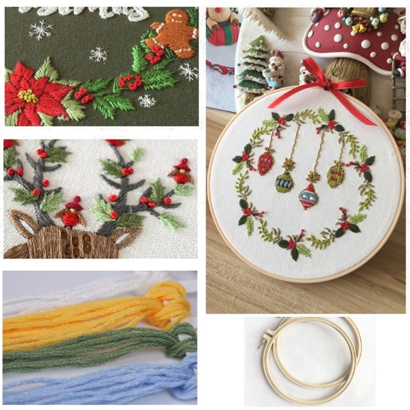 Full Ranges of Stamped Christmas Ornament Embroidery Set for Beginner, Christmas Wreath Cross Stitching Starter Kits