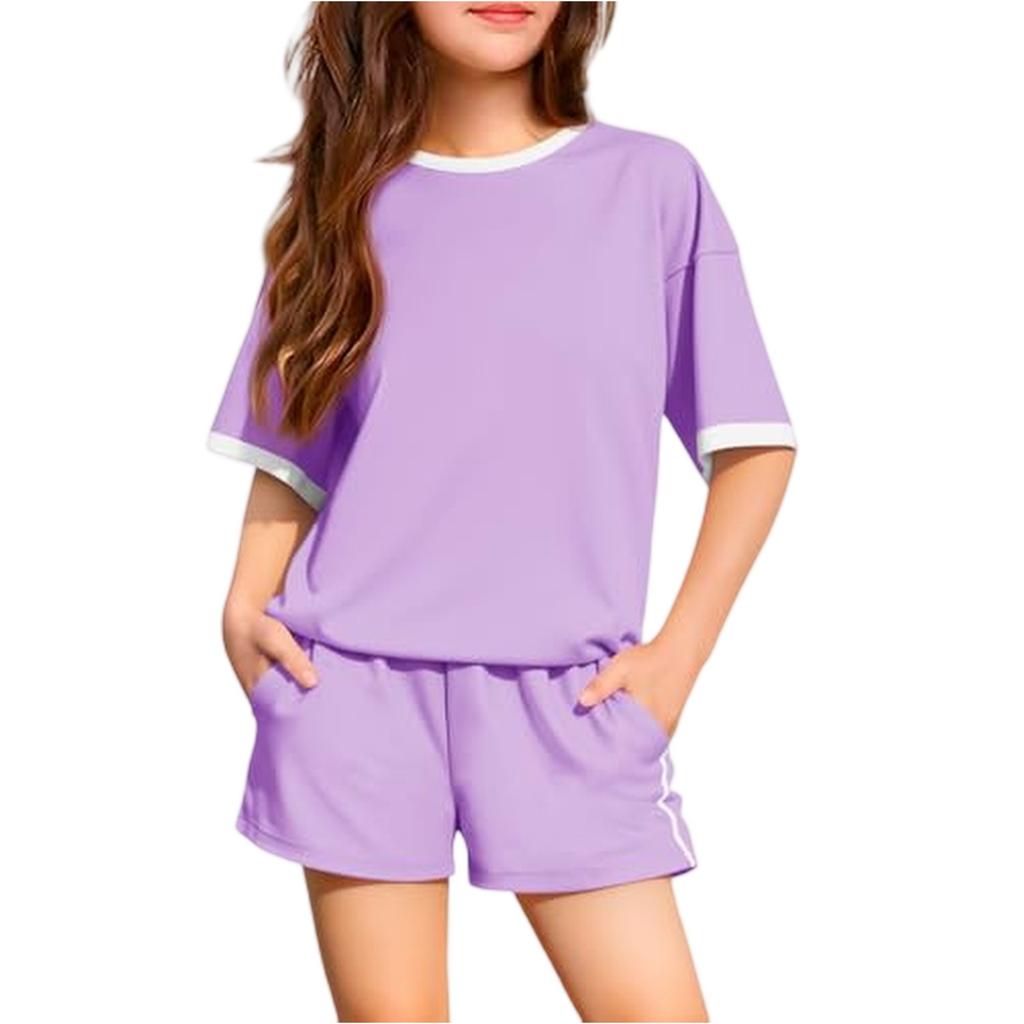Kid Patriotic Outfit - Short Sleeve & Shorts 2-Piece Set For Girl