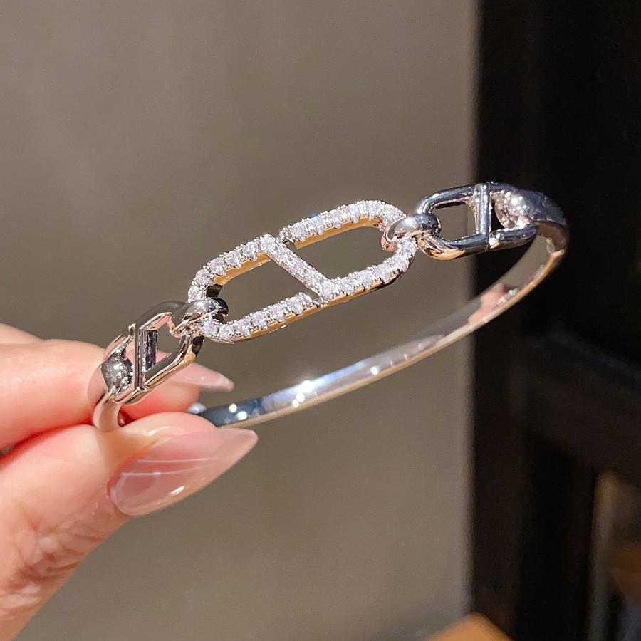 European Style Copper Zircon Stone Cuff Bracelet With Elegant Geometric Design For Daily Use