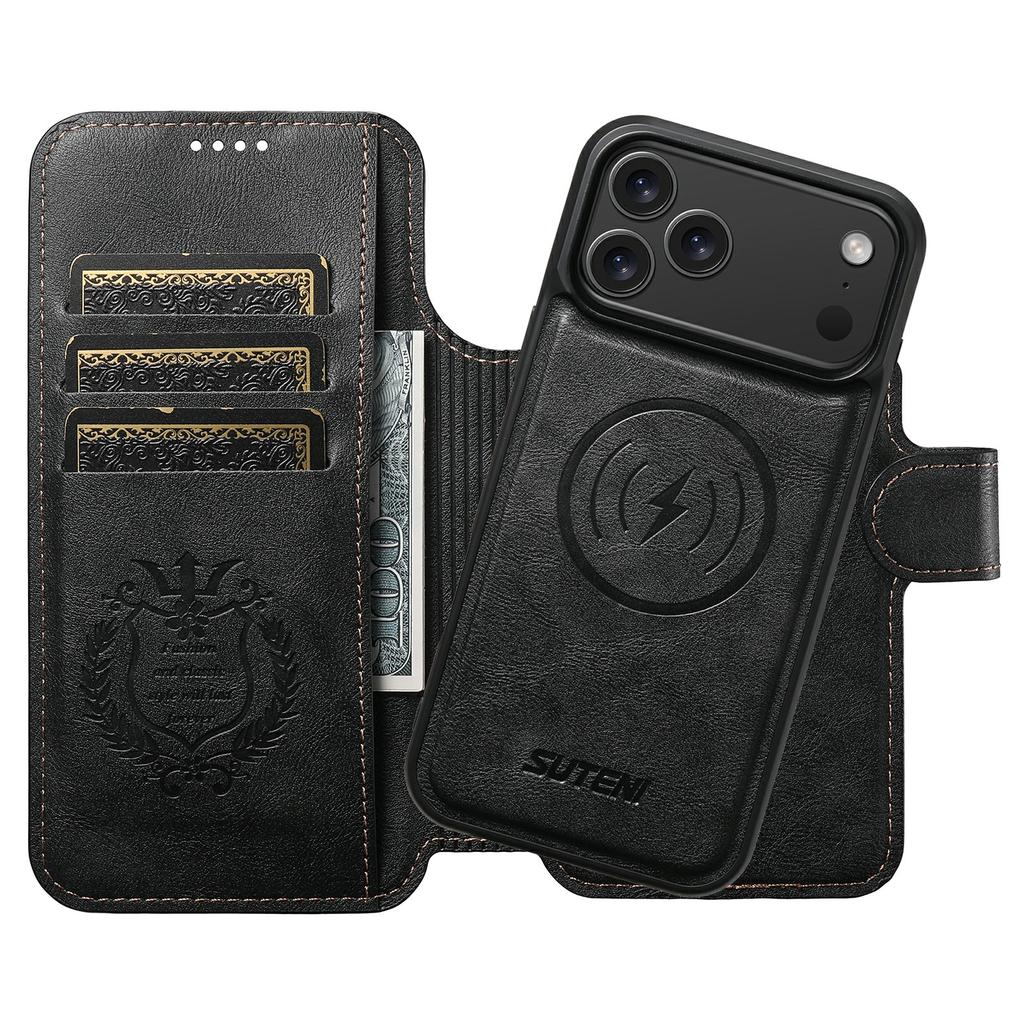 SUTENI Q-05 For iPhone 17 Pro Wallet Case 2 in 1 Detachable Leather Flip Phone Cover with Stand