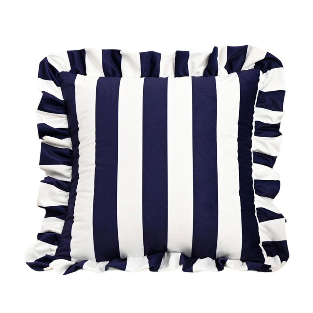 Decorative Ruffled Edge Cushion Case Soft Polyester Fabric Striped Pattern Home Accent Square Throw Pillow Cover
