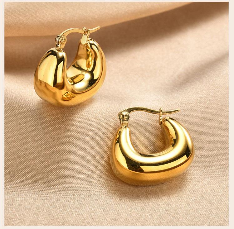 Irregular Geometric Hoop Earrings Stainless Steel Gold Plated Thick Abstract Hollow Lightweight Jewelry Non-Tarnish