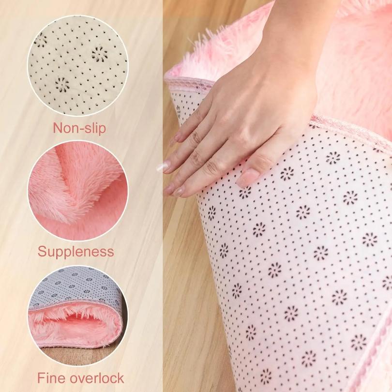 Pink Round Carpet Fluffy Soft Area Floor Mat Children Girls Room Princess Castle Plush Carpet Living Room Home Decor