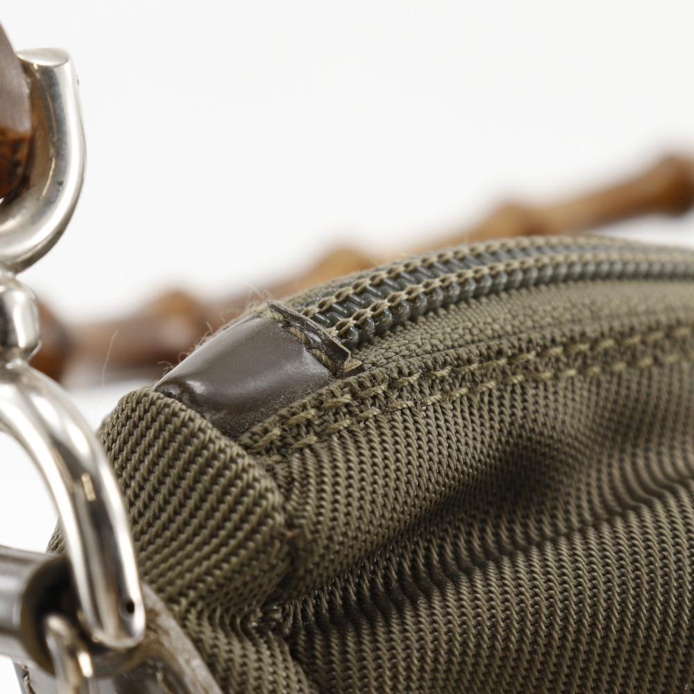 Gucci Bamboo One Belt Shoulder Bag 000.2404.0509 2WAY Khaki Nylon Canvas Women Used