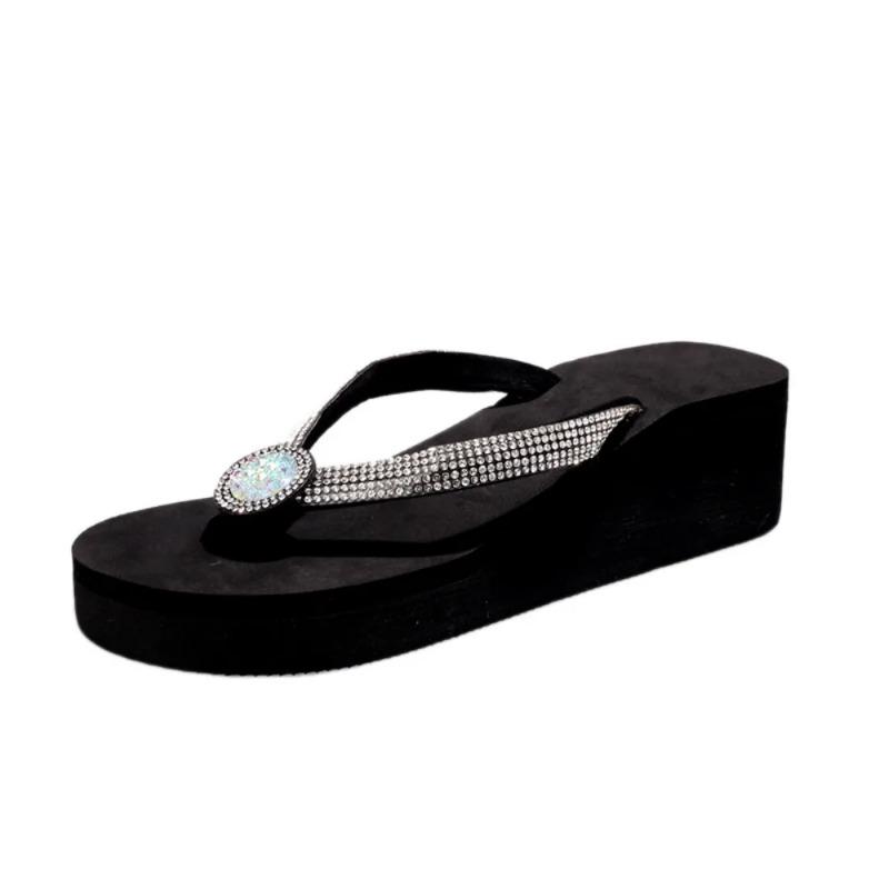 Fashion Women's Clip-toe Wedge Heels Women's  Summer Sparkling Crystal Platform Sandals Women Plus Size 42 Outdoor Flip-flops