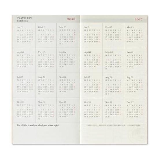 Travelers Notebook Planner Refill 2026 A5 Slim Vertical (Starts January 2026)