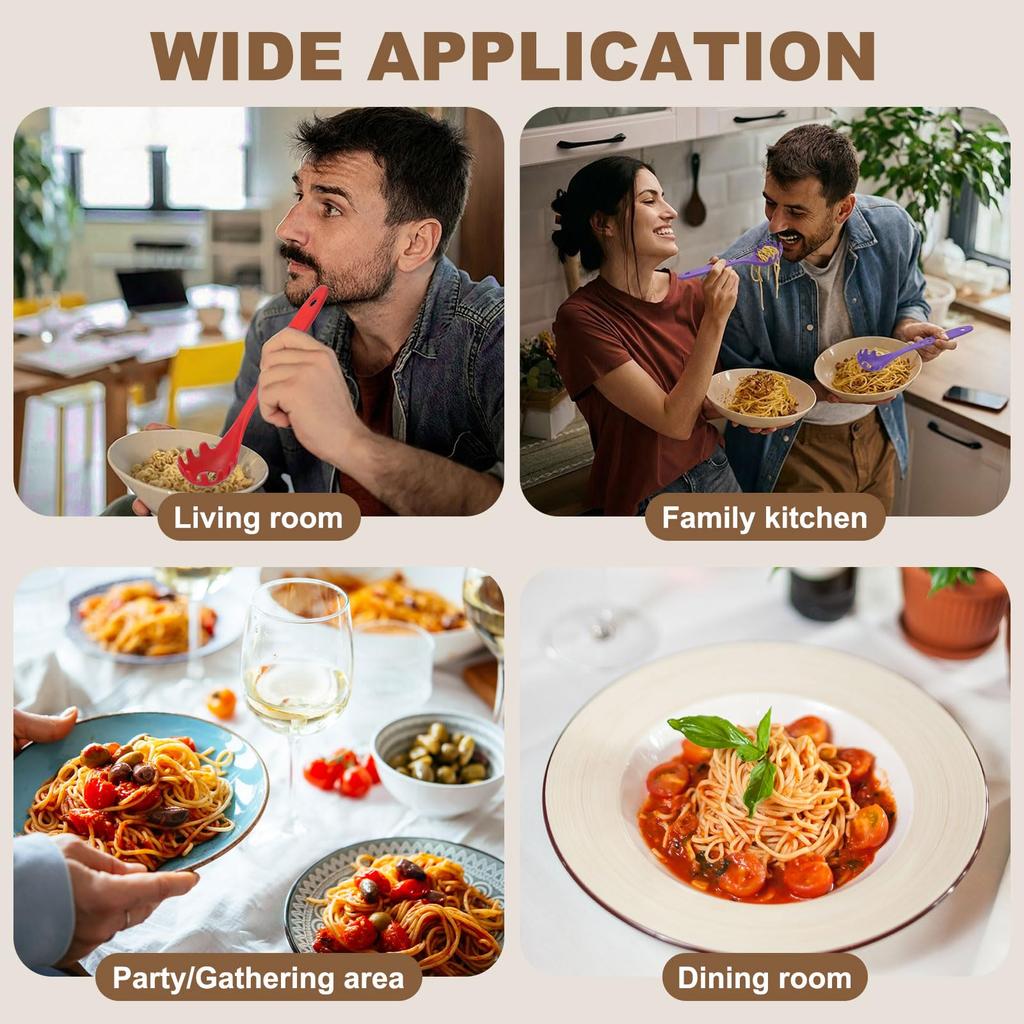 uxcell Toothed Pasta Spoon, Nylon Pasta Fork, Non-stick Heat-resistant Noodle Spoon, Strainer, Tongs, Kitchen Utensil with Measuring Hole, Orange