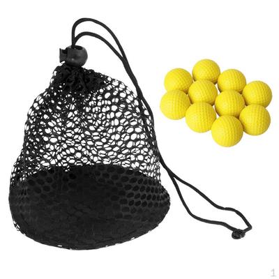 10 Pieces PU Golf Balls Soft Foam Training Ball with Portable Mesh Nets Bag Black, Can Hold 25