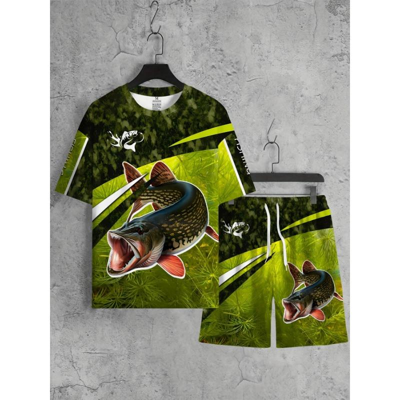 Men s Modern Streetwear Summer Set: Vibrant Predator Motif T-Shirt and Shorts. Stylish Casual Two Piece for Beach Holiday Travel Daily Wear S разноцветный