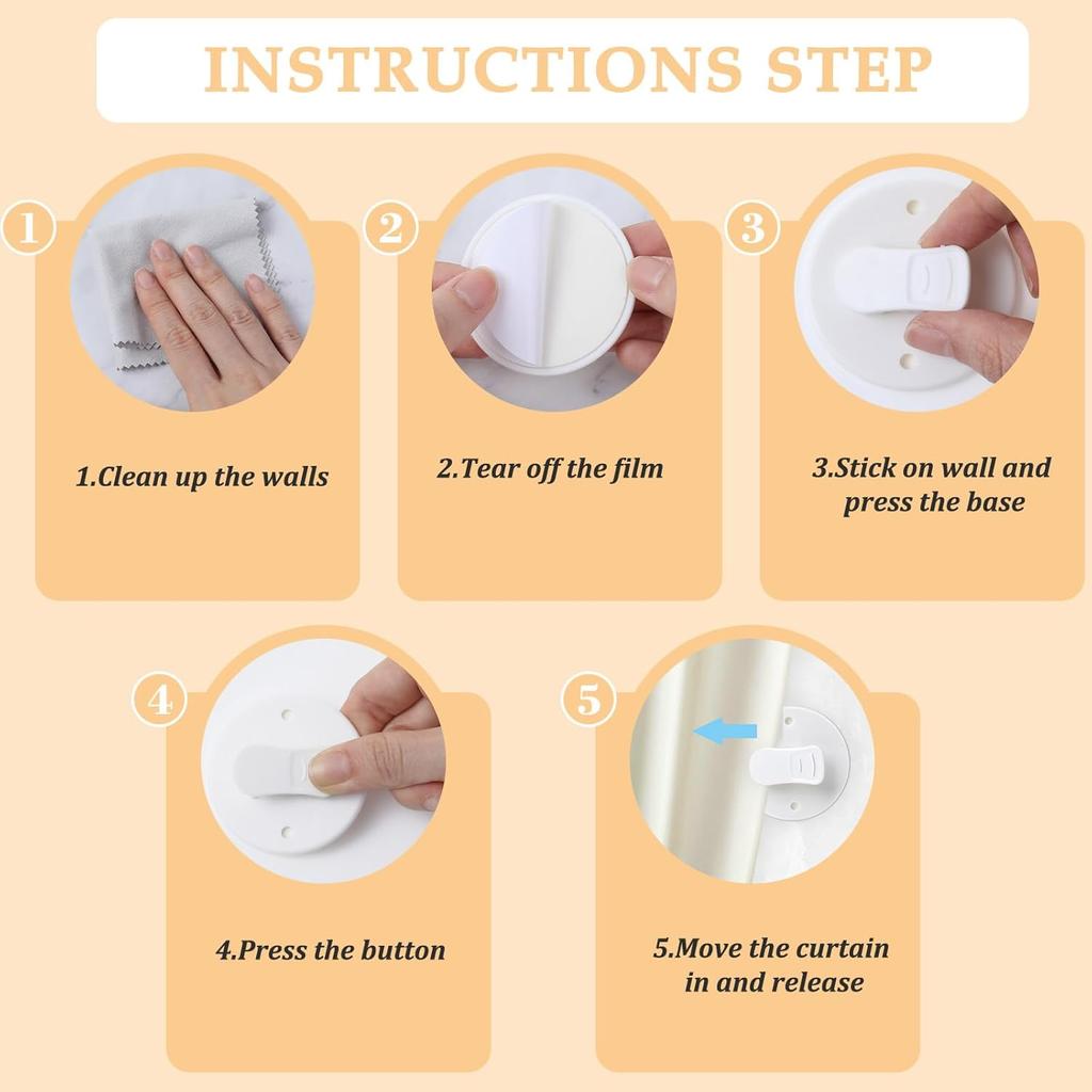 6pcs Shower Curtain Clips to Wall,Self Adhesive Shower Curtain Clips for ide Showers,Windproof Splash Guard Showers Clip to Wall for Fixing