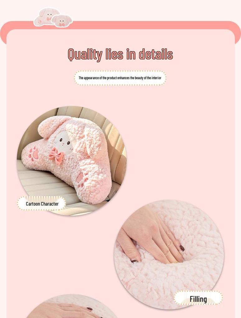 Plush Winter Car Headrest & Lumbar Support: Cute Cartoon Neck Pillow & Backrest Cushion