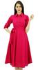 Bimba Women's 3 4 Sleeve Linen Collar Neck Solid Flared Shirt Dress with Side