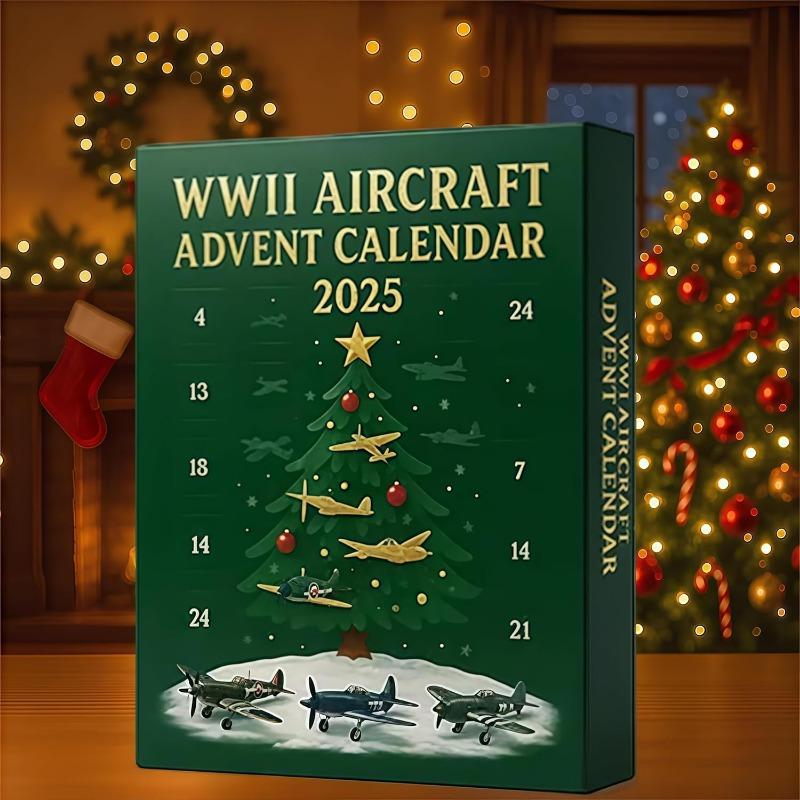 Wwii Aircraft Advent Calendar, with 24 Unique Mini Warbirds, 2D Flat Acrylic Fighter Countdown Surprise Gifts for Model Collectors, Aviation Lovers