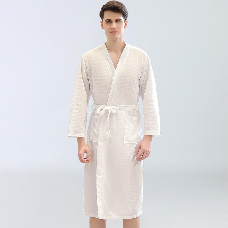Accappatoio a nido d'ape primaverile ed estivo Accappatoio da donna in stile sottile Pigiama fumante assorbente del sudore, Abbigliamento per la casa da uomo e da donna Camicia da notte per coppia